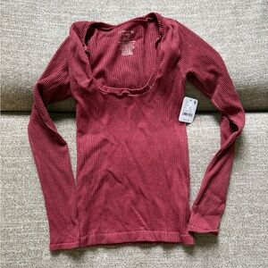 Free People Red Fitted Ribbed Long Sleeve Top